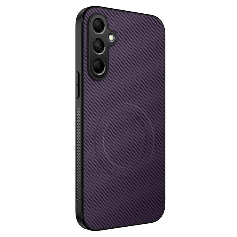 

For Samsung Galaxy S25 Case Compatible with MagSafe WANLONFENG TQ Series Carbon Fiber Texture PC TPU Phone Cover Purple