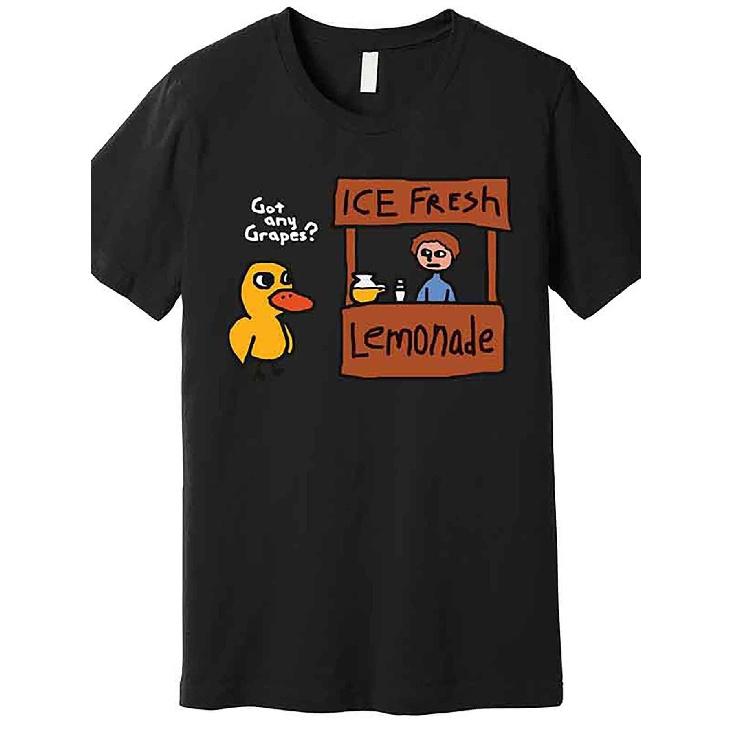 Men S Funny Lemonade Stand Graphic T-Shirt with Duck & Lemonade Print - 180gsm Heavyweight Casual Round Neck Short Sleeve Tee for Casual Attire, S чёрный