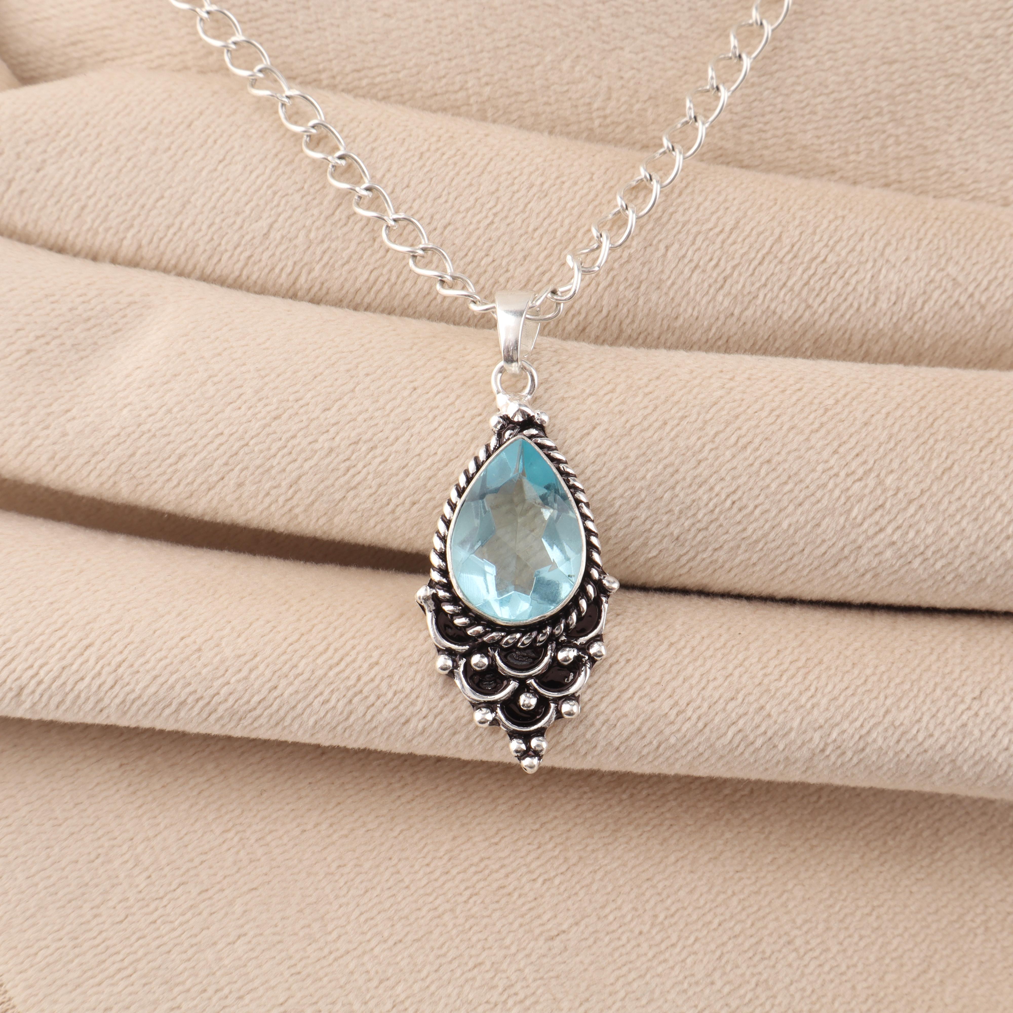 Sky Blue Topaz Gemstone 925 Sterling Silver Handcrafted Pendant 1.5  For Mother PP-70-3
