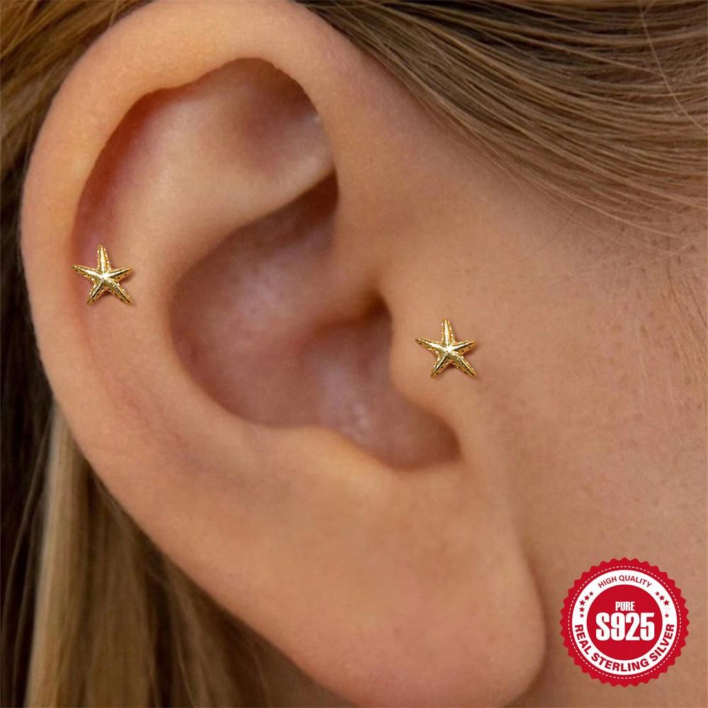 New 925 Sterling Silver Trendy Neptune Water Drop Diamond Cylindrical Thread Piercing Ear Bone Nail Lip Ring Jewelry Internal