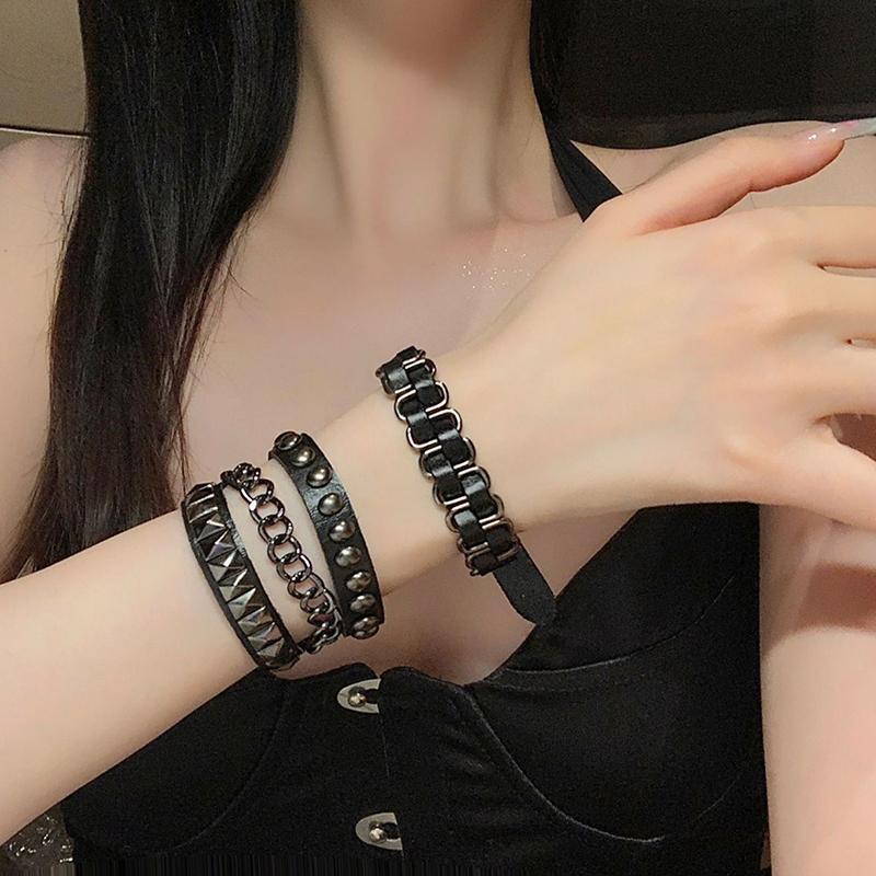 Nueva Subcultura Metal Punk Pulsera de Cuero Múltiples Capas Cadenas con Remaches Pulsera Estilo Oscuro Joyería de Personalidad Para Mujeres Hombres