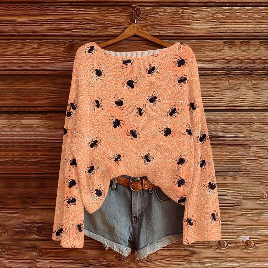 Womens  Fall Sweaters Long Sleeve Print Tops Pullover Sweaters Loose Dressy Casual Basic Clothes