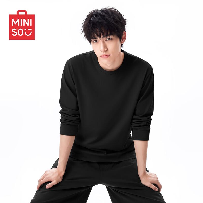 MINISO Men's Pure Cotton Long Sleeve Crew Neck T-Shirt