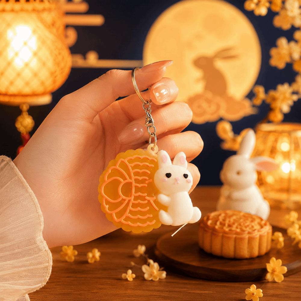 Creative Mooncake Little Rabbit Keychain 3D Cute Rabbit Keychain Daily Use