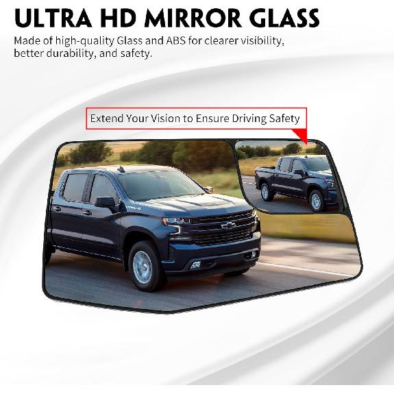 Passenger Right Side Door Heated Mirror Glass With Rear Holder Convex Blind Spot Glass For Chevy Silverado 1500 And GMC Sierra 1500 -2024 Replace#
