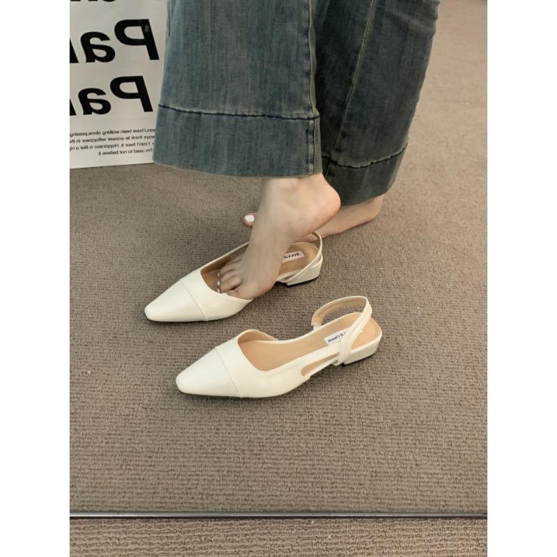 Low-heeled bag head sandals female gentle evening nude pointed lady thick heel empty temperament single shoes