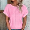 Women's Fashion Solid Color Round Neck Loose Short Sleeved Pullover T-shirt Top
