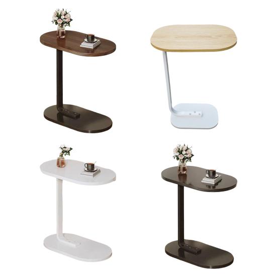 Mesa Lateral em Forma de C Sala de Estar Quarto Canto do Escritório Estrutura de Metal Mesa de Centro Mesa de Cabeceira Moderna Mesa Lateral Oval para Sofá Sofá Espaço Pequeno