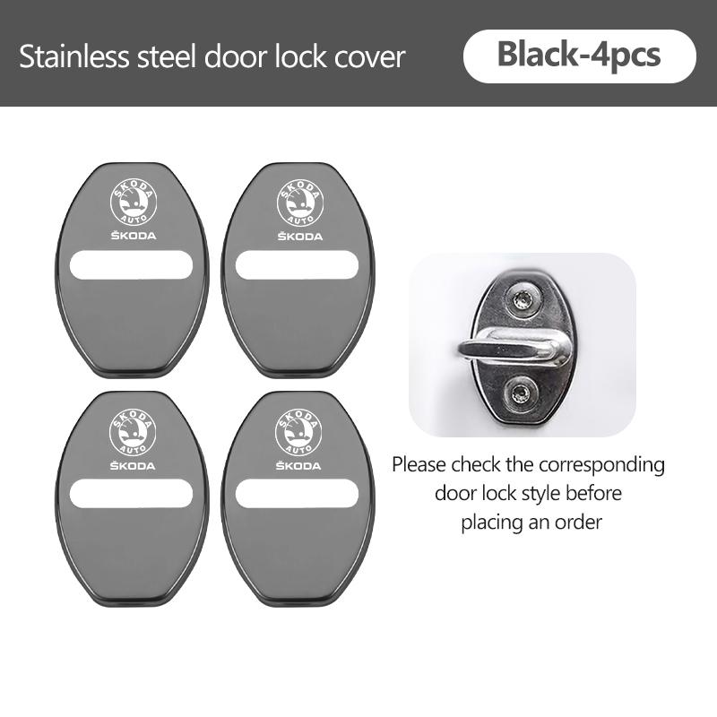 AAABR1 For Skoda 4Pcs Car Door Lock Covers Auto Decorative Accessories Kodiaq Fabia Kamiq Karoq Octavia 2 3 Rapid Scala