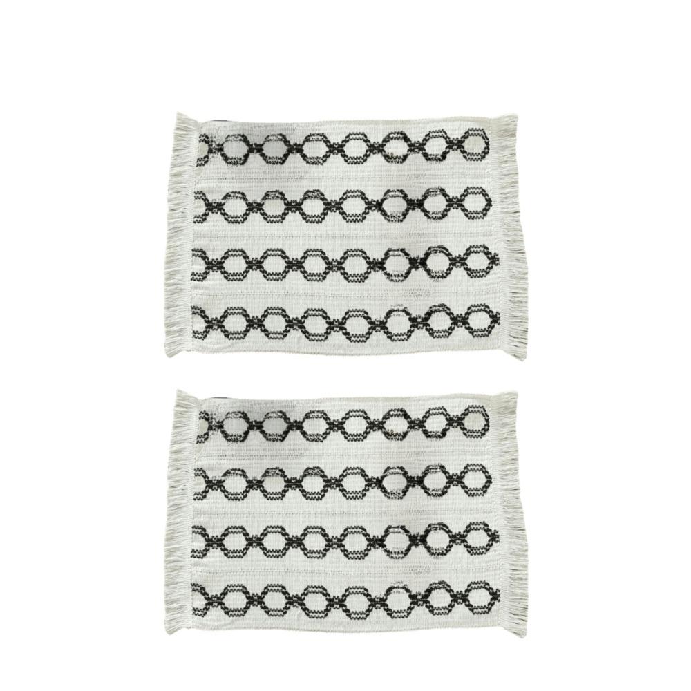 2 Stück Moderne Tischsets aus Leinen-Baumwolle Handgefertigt Quaste Doppelfarbig Spleißend Hitzebeständige Unterlage Bauernhaus Esstischmatte