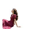 2026 Raspberry Off-Shoulder Petite Summer Maxi Dress - Elegant French Slimming Style for Women