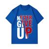 Men's 100% Cotton Crew Neck Short Sleeve T-Shirt, Classic Never Give Up Motivational Print Casual Soft Breathable Tee For Daily Wear, Regular Fit Ligh