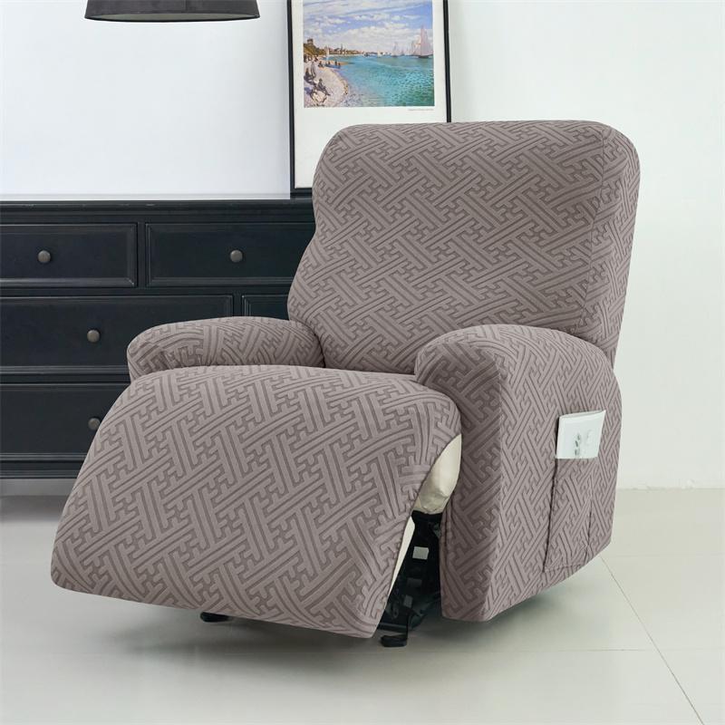 4Pcs/set Jacquard Recliner Sofa Cover Stretch Armchair Slipcovers Solid Color Non-Slip Couch Slipcovers for Home Office Decor