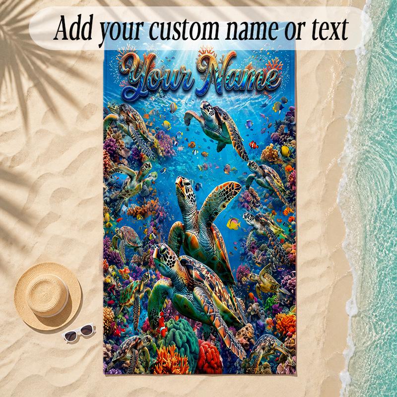 Mermaid Theme Soft Beach Towel Personalized Custom Name Text Towel Portable for Beach Pool Travel
