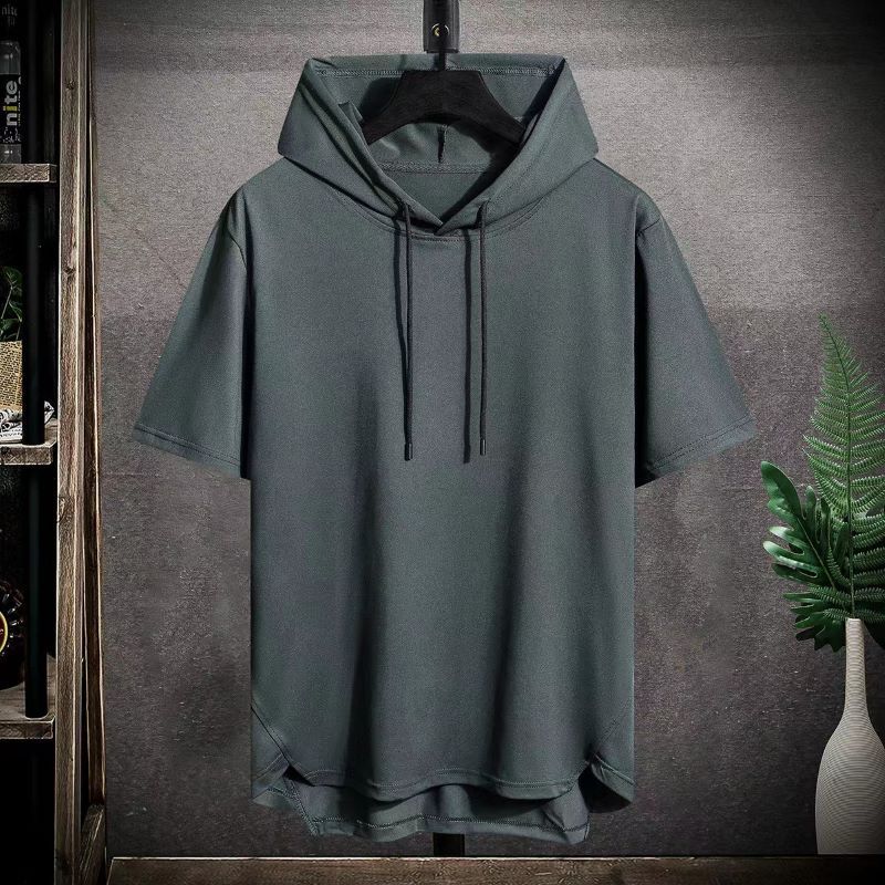 Men's Sports Short Sleeved T Shirt Hooded Fashionable Breathable Loose Outdoor Running Casual