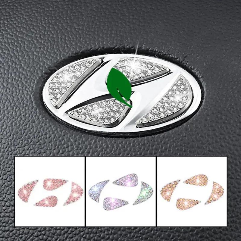 

3D Bling Steering Wheel Emblem Sticker Decal Rhinestone Women Accessories Decoration for Hyundai All Models білий
