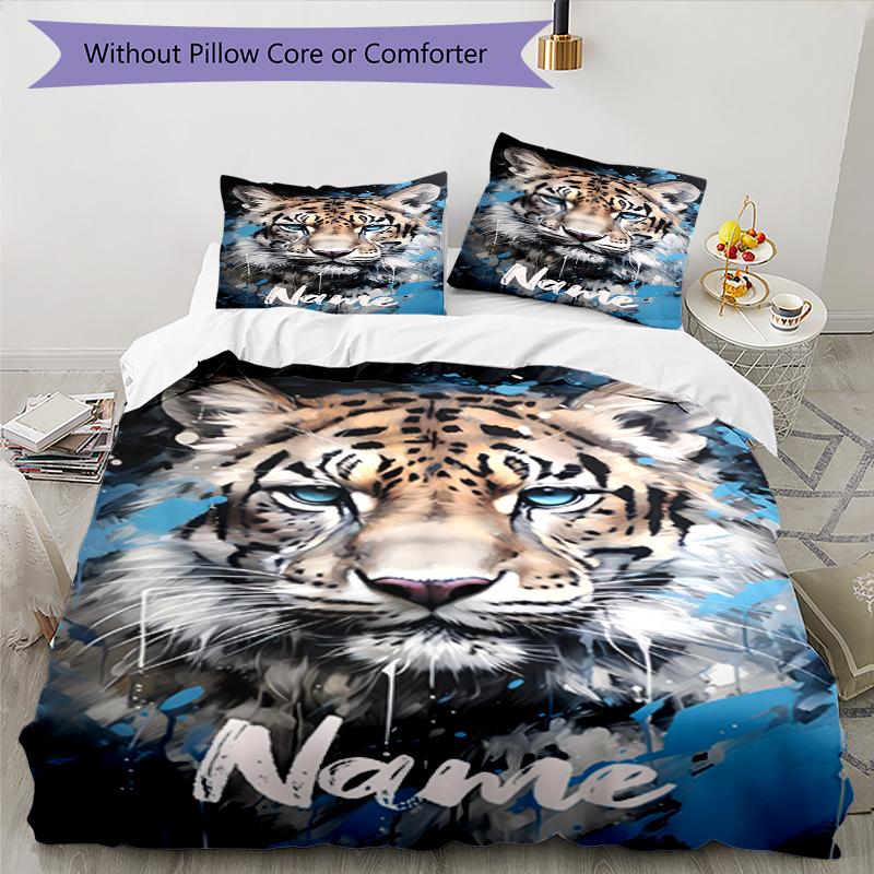 3pcs Custom Name Tiger Bedding Set Duvet Cover Closure Includes 1 Duvet Cover & 2 Pillowcases, Soft and Comfortable for All Seasons.