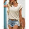 New Women's Solid Asymmetrical V-neck Pleated Top European American Minimalist Design Casual Blouse