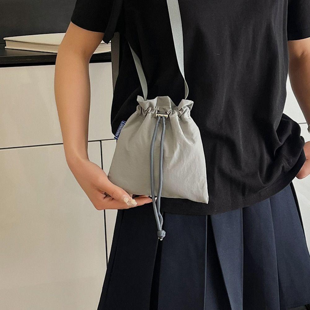Korean Style Nylon Shoulder Bag Crossbody Bag Mobile Phone Bag Drawstring Bucket Bag Outdoor