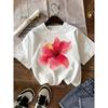 Girls Crewneck Short Sleeve Tee, Floral Print Breathable Summer Kids Clothes