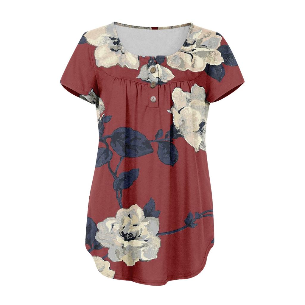 Damen-Pullover, lässig, modisch, Übergröße, bedruckt, kurzärmelig, Knopfleiste, V-Ausschnitt