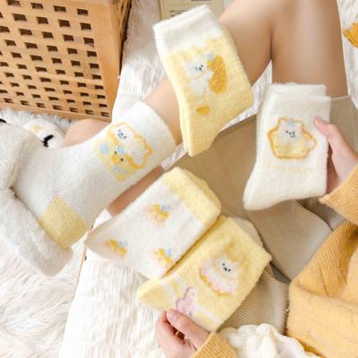 Plush Socks Medium Tube Socks Butter Bear Cartoon Plush Thickened Warm Cute Sleep Socks