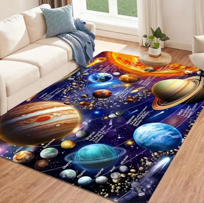 Space Themed Area Mat with Vivid Milky Way Planetary Design Soft Floor Mat Suitable for Living Room Bedroom Office Decoration