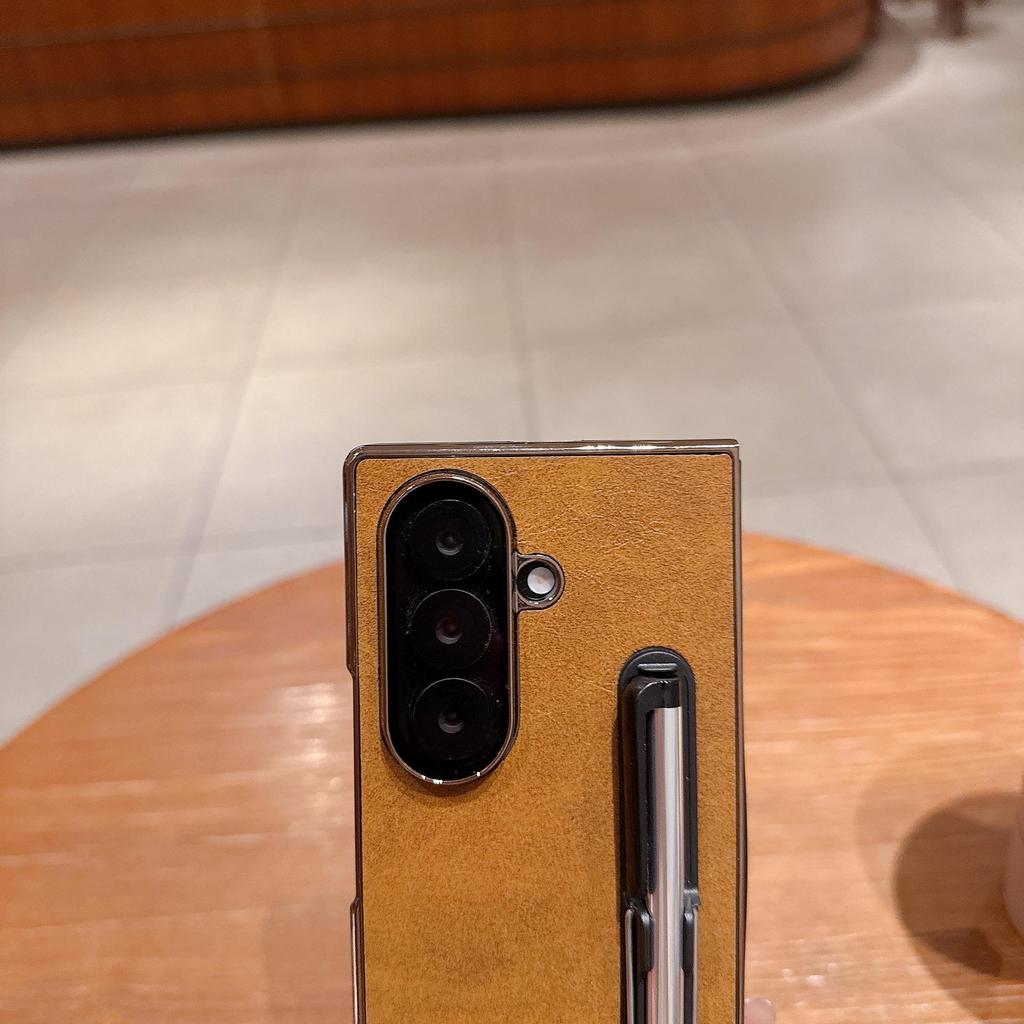 Samsung Z Fold7 Electroplated Leather Case with Stand & Stylus for Z Fold6/5/4/3