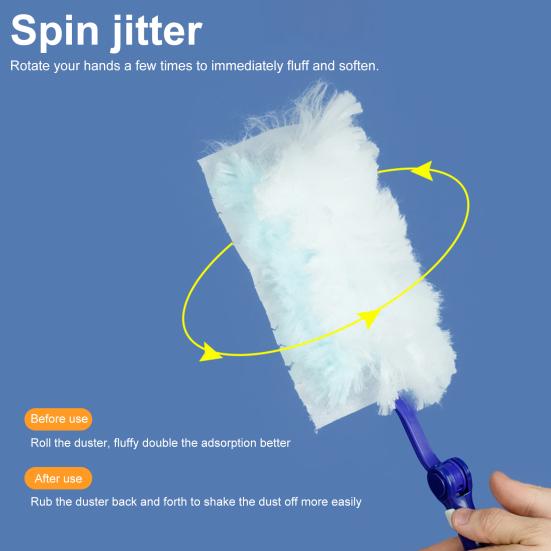 

Тряпка для удаления пыли с насадками Гибкий набор для чистки Короткая/выдвижная ручка Средство для удаления грязевых крошек с волос Пушистая ручная тряпка