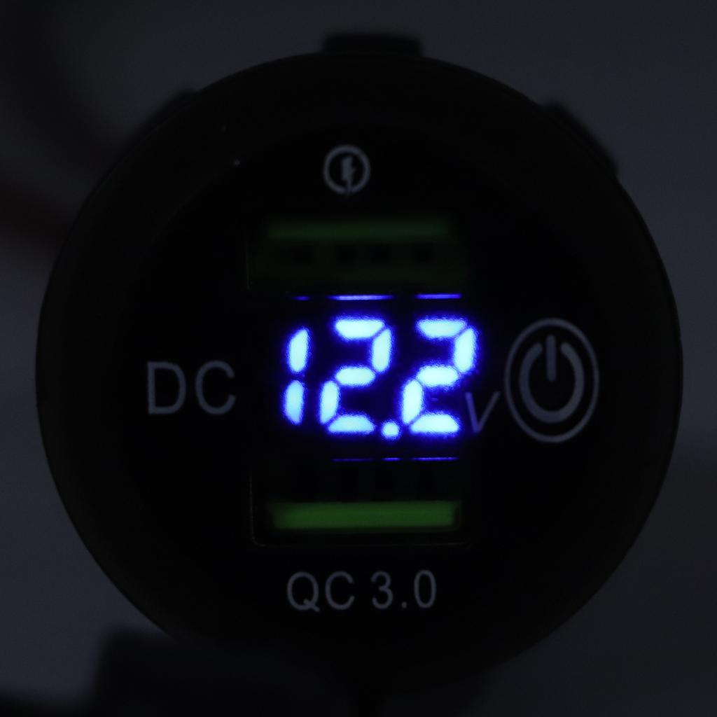 Dual USB Port Charger QC 3.0 Fast Charging Waterproof with LED Voltmeter for Car Boat Yacht ATV RVBlue LED Light
