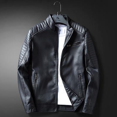 Leather Jacket Men's Thin Spring and Autumn New Style Slim Korean Style Trendy Plus Velvet Handsome Youth Motorcycle Leather Jacket for Men