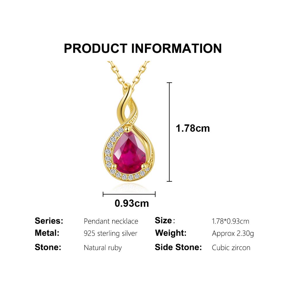 Simple Natural Filled Ruby July Birthstone Pendant 925 Sterling Silver Necklace Fine Jewelry for Women's Anniversary Party Gifts