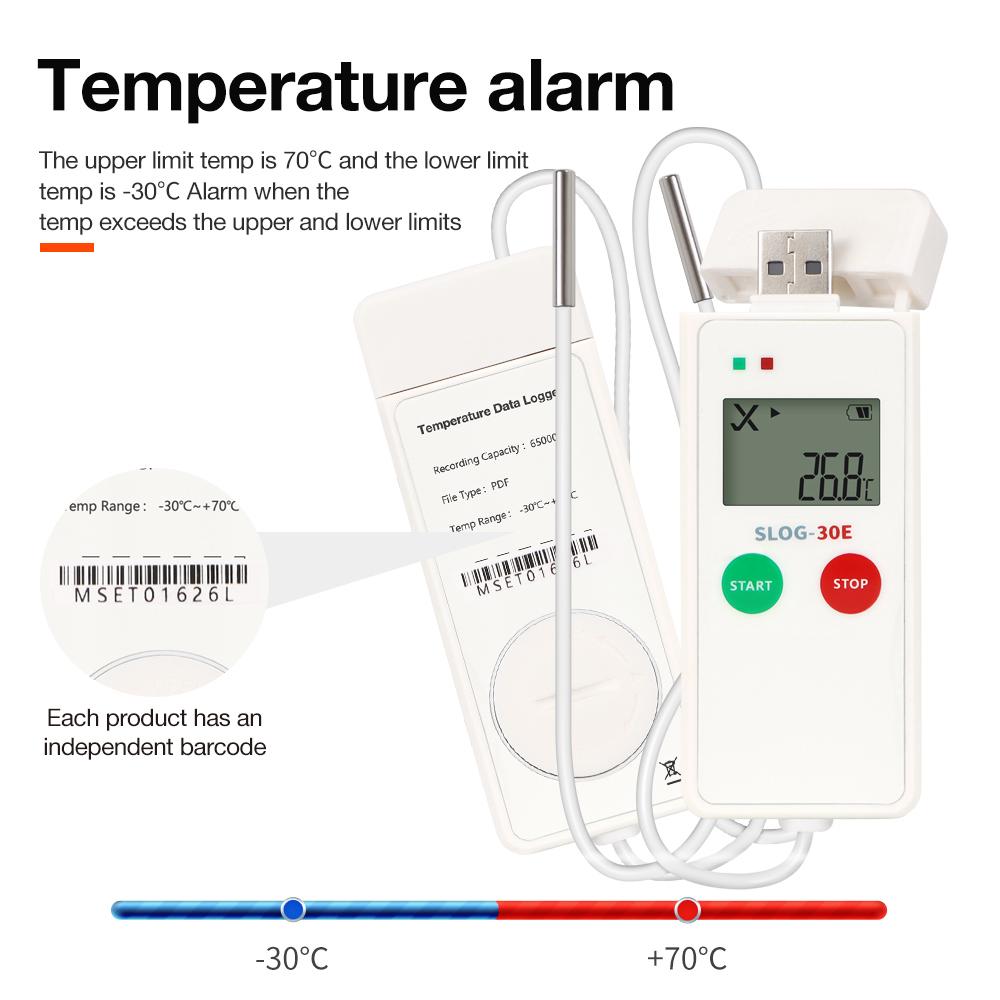 LCD Display USB Temp Data Logger 65000 Sets Datalogger PDF Report -30~70℃ Temperature Recorder for Food Medicine Cold Chain