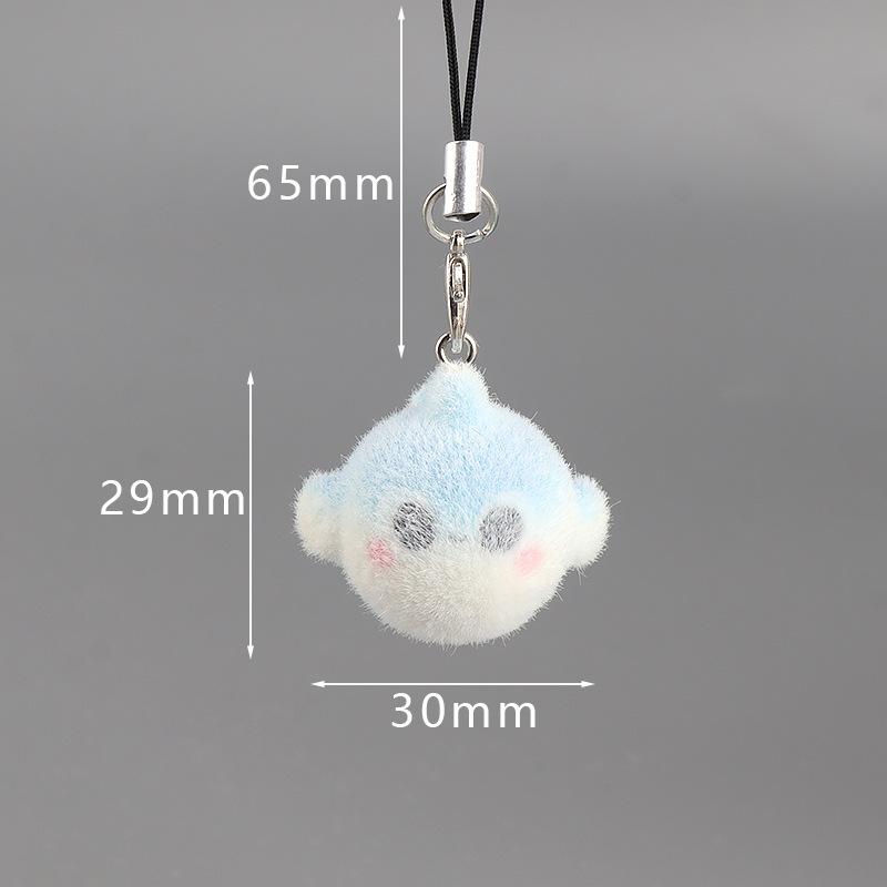 1Pcs Resin Cute 3D Dolphin Flocking Doll Pendant Phone Chain Fluffy Shark Turtle Animal Keychain For Bag Car Key Ring Gift as the picture
