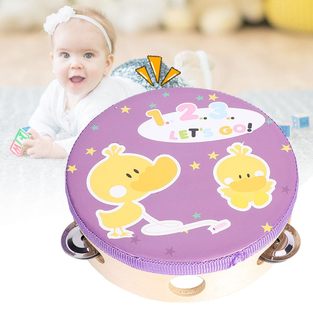 15cm Wooden Handheld Tambourine Hand Drum Bell Musical Percussion Instrument Toy Gift(2#)