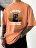 Cat Like Drink Coffee Printed Men Washed TShirt Cotton Summer T Shirts Vacation Oversized Streetwear Soft Casual Clothes
