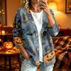 Women's Casual Long Sleeve Jacket with Halloween Print for Fall Parties and Daily Wear