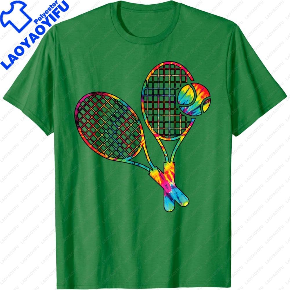 

Tennis Tie Dye Rainbow Teenage Unisex Girls Cool TShirt Colorful Fashionable Tennis Racket Patterns T Shirt Women Clothes 4XL