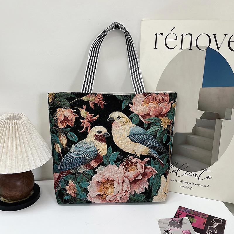 Bolsa de Ombro Feminina Bordada com Fio Dourado - Estilo Étnico, Grande Capacidade
