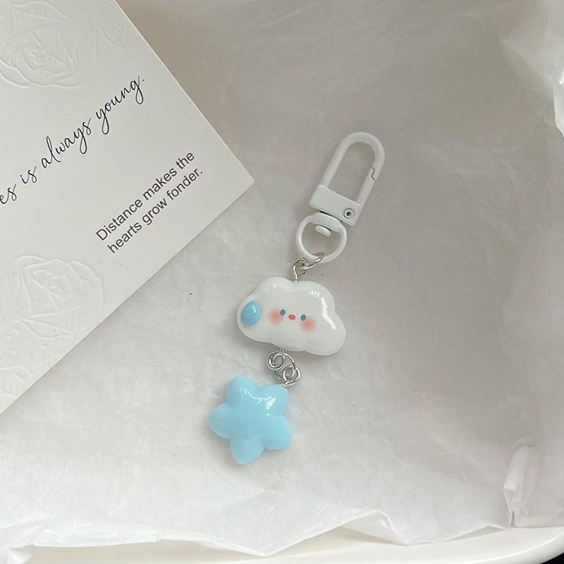1Pc Cute Cloud Blue Star Keychain For Car Keys Accessories Original Design Kawaii Keyring Women Handbag Bag Pendant Key Chains