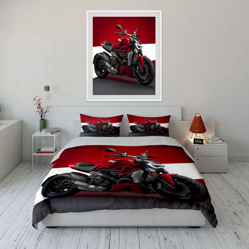 Red Modern Motorcycle Design. Print Bedding Set 1 Duvet Cover 2 Pillowcases For Adult And Children Luxury Gift Full Size