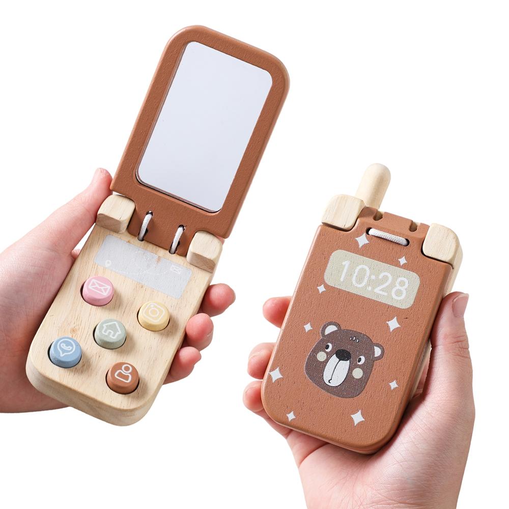 Topmix Montessori Baby Toys Cartoon Flip Cell Phone With Mirror Children Fingers Press And The Senses Touch The Toy Mobile Key Learning
