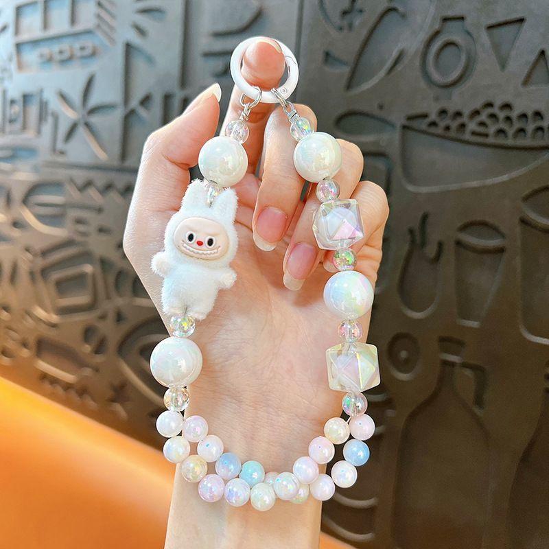 Kreatives Beflocken modifizierte Puppenkleidung doppelte Perlenlinie Handykette Schlüsselanhänger niedliche Tasche Autoanhänger