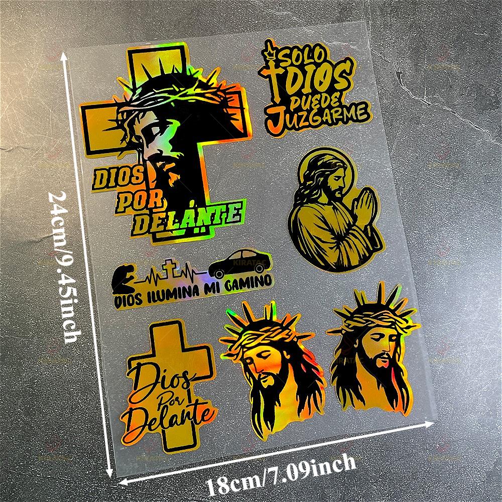 

1PC Gold Laser Dios Por Delante Motorcycle Sticker Waterproof for Motorcycle Fairing Fuel Tank Car Fuel Cap Bicycle Vinyl Decals 24x18cm