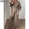 Women's Fashion Casual Spring Fall Solid Color Print Long Sleeve POLO Neck Trousers Pants Suits
