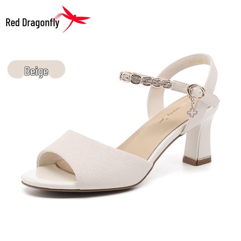 Red Dragonfly Women s Square Heel Summer Fashion Sandals – Stylish Height-Boosting Footwear 38
