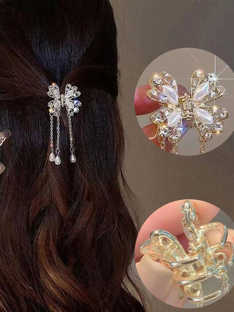 1Pcs Pearl Butterfly Tassel Hair Claws For Women Hair Accessories