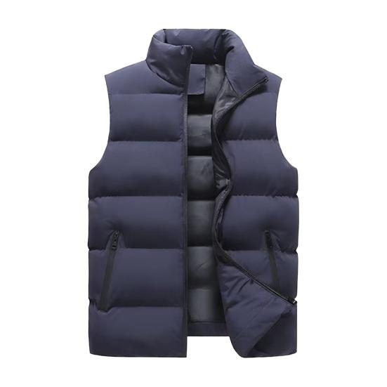 Yousheng Men Waistcoat Stand Collar Sleeveless Zipper Closure Vest Coat with Pockets Solid Color Thickened Quilted Vest Jacket