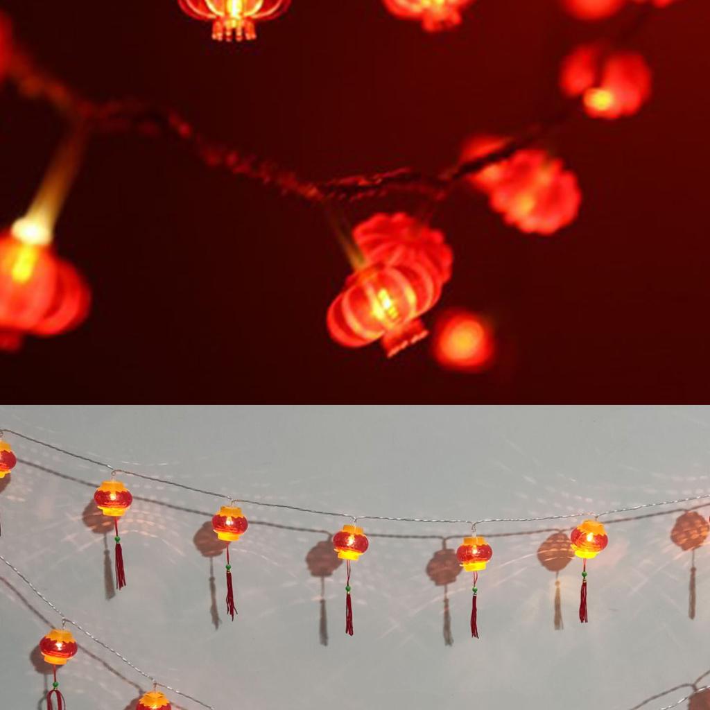 Red Chinese Lantern String Lights LED Light Beads Waterproof New Year Lantern with PVC Shell for