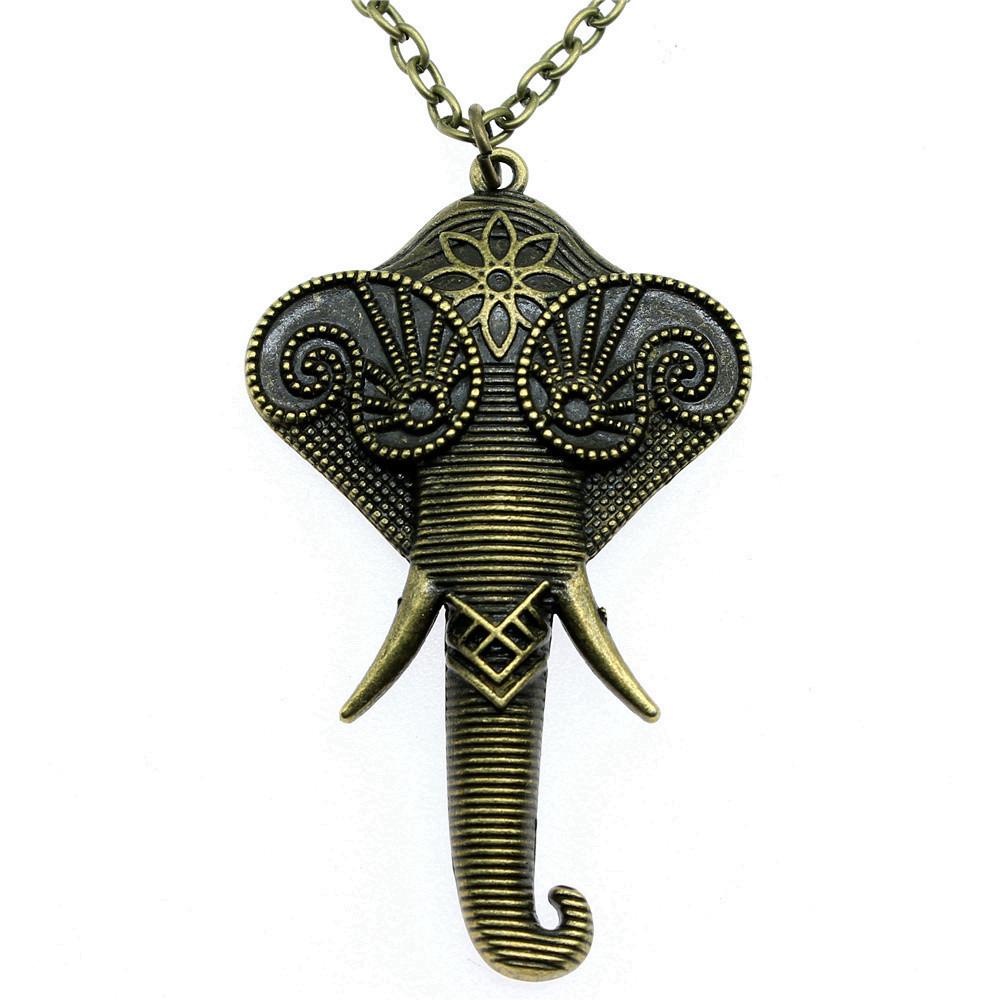 Elephant Head Pendant Necklace Lucky Boho Tribal Style Jewelry 45cm or 70cm Long Chain